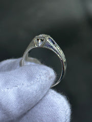 LIV 14k White Gold Diamonds & Blue Sapphire Vintage Engagement Band Ring Sz 9 Gift