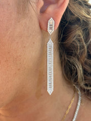 LIV Platinum Sterling Silver Baguette Cut White Long Chandelier Bridal Earrings Gift