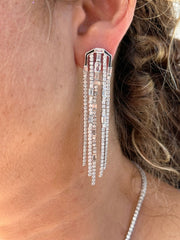 LIV Platinum Sterling Silver Multi Strand White Long Chandelier Bridal Earrings Gift