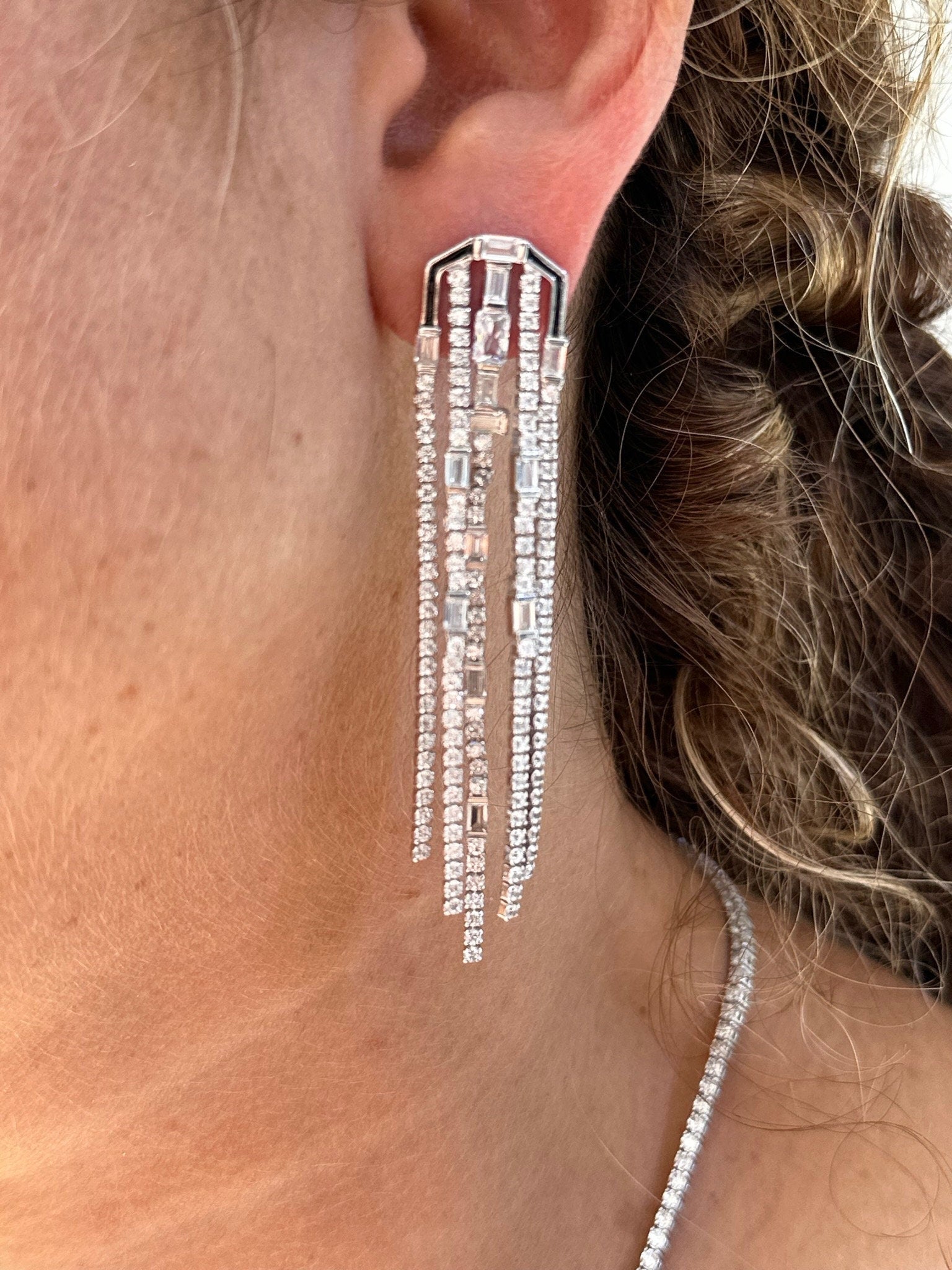 LIV Platinum Sterling Silver Multi Strand White Long Chandelier Bridal Earrings Gift