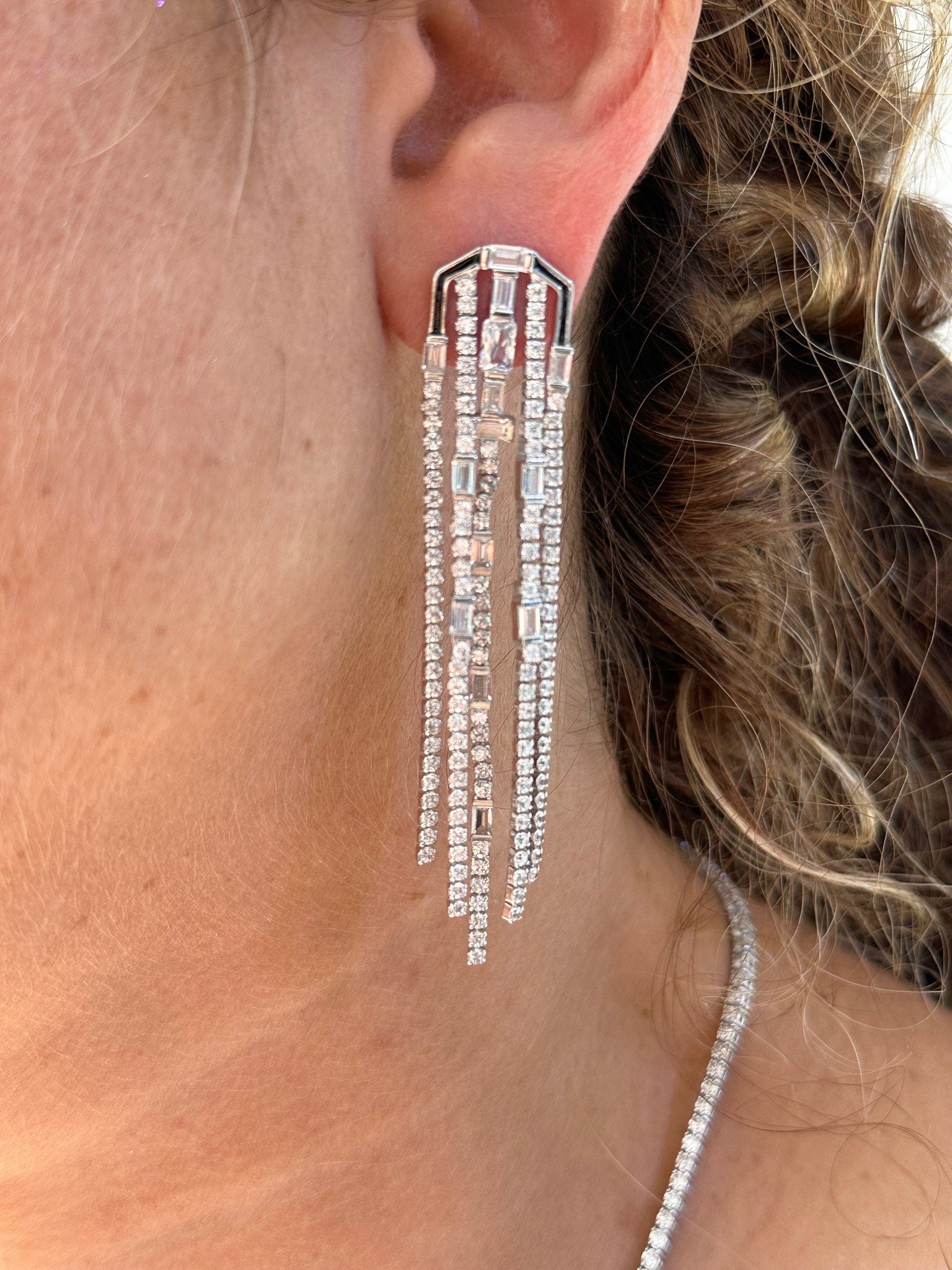 LIV Platinum Sterling Silver Multi Strand White Long Chandelier Bridal Earrings Gift