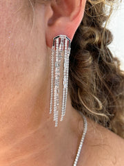 LIV Platinum Sterling Silver Multi Strand White Long Chandelier Bridal Earrings Gift