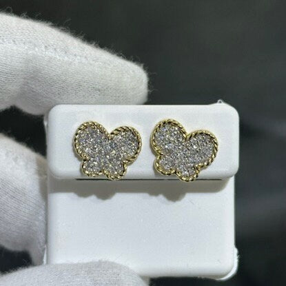 14k Yellow & White Gold Diamond Butterfly Cable Design Stud Earrings 0.67ct