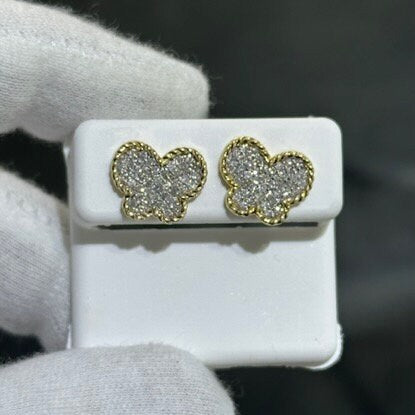 14k Yellow & White Gold Diamond Butterfly Cable Design Stud Earrings 0.67ct