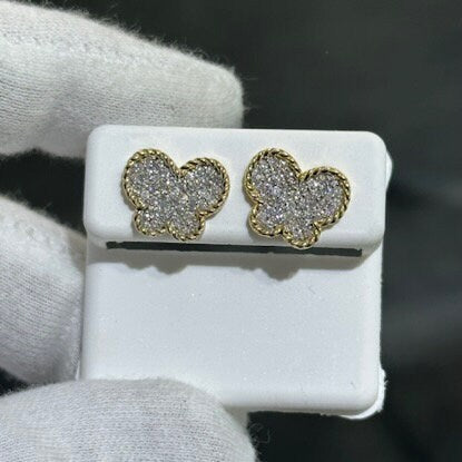 14k Yellow & White Gold Diamond Butterfly Cable Design Stud Earrings 0.67ct