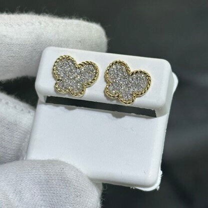 14k Yellow & White Gold Diamond Butterfly Cable Design Stud Earrings 0.67ct