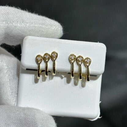LIV 14k Solid Yellow Gold & Diamonds Tear Drop Design Cuff Stud Earrings
