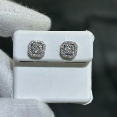 LIV 14k Solid White Gold & Diamonds Halo Design Square Stud Earrings 0.55ct tw