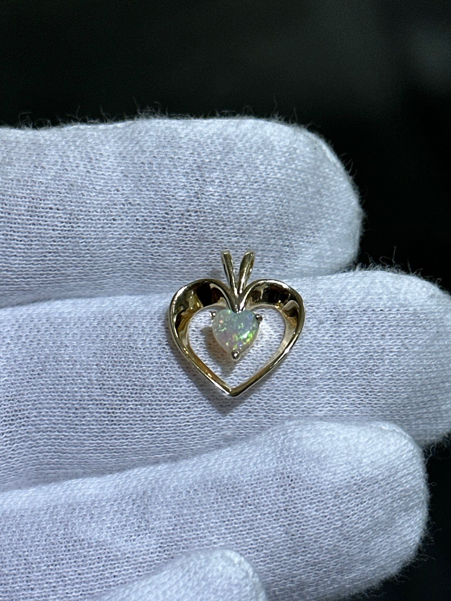 LIV 14k Solid Yellow Gold White Open Open Heart Design Charm Halo Pendant