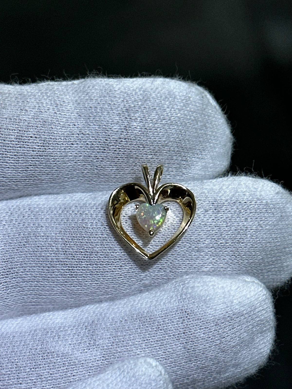 LIV 14k Solid Yellow Gold White Open Open Heart Design Charm Halo Pendant