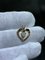 LIV 14k Solid Yellow Gold White Open Open Heart Design Charm Halo Pendant