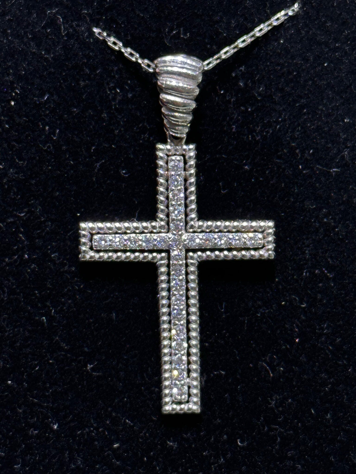 LIV 14k White Gold Natural White Diamonds Pave Cable Large Cross Crucifix Pendant