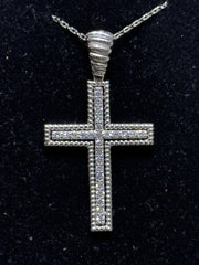LIV 14k White Gold Natural White Diamonds Pave Cable Large Cross Crucifix Pendant