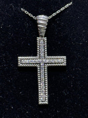 LIV 14k White Gold Natural White Diamonds Pave Cable Large Cross Crucifix Pendant