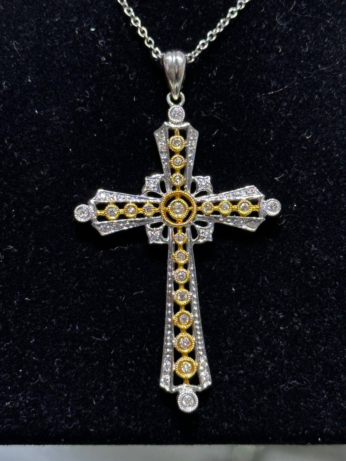 LIV 14k Two Tone Gold Natural White Diamonds Pave Set Large Cross Crucifix Pendant
