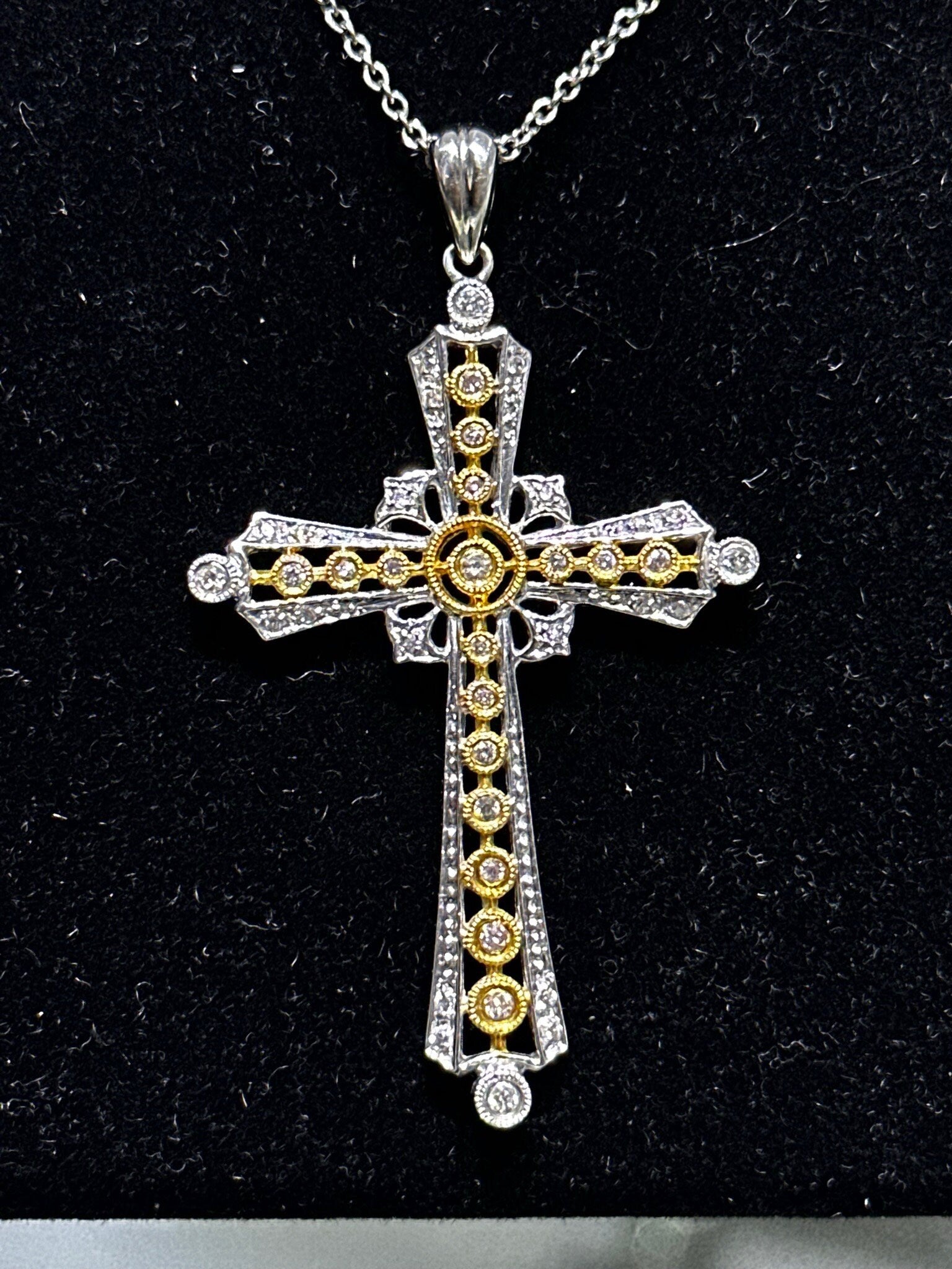 LIV 14k Two Tone Gold Natural White Diamonds Pave Set Large Cross Crucifix Pendant