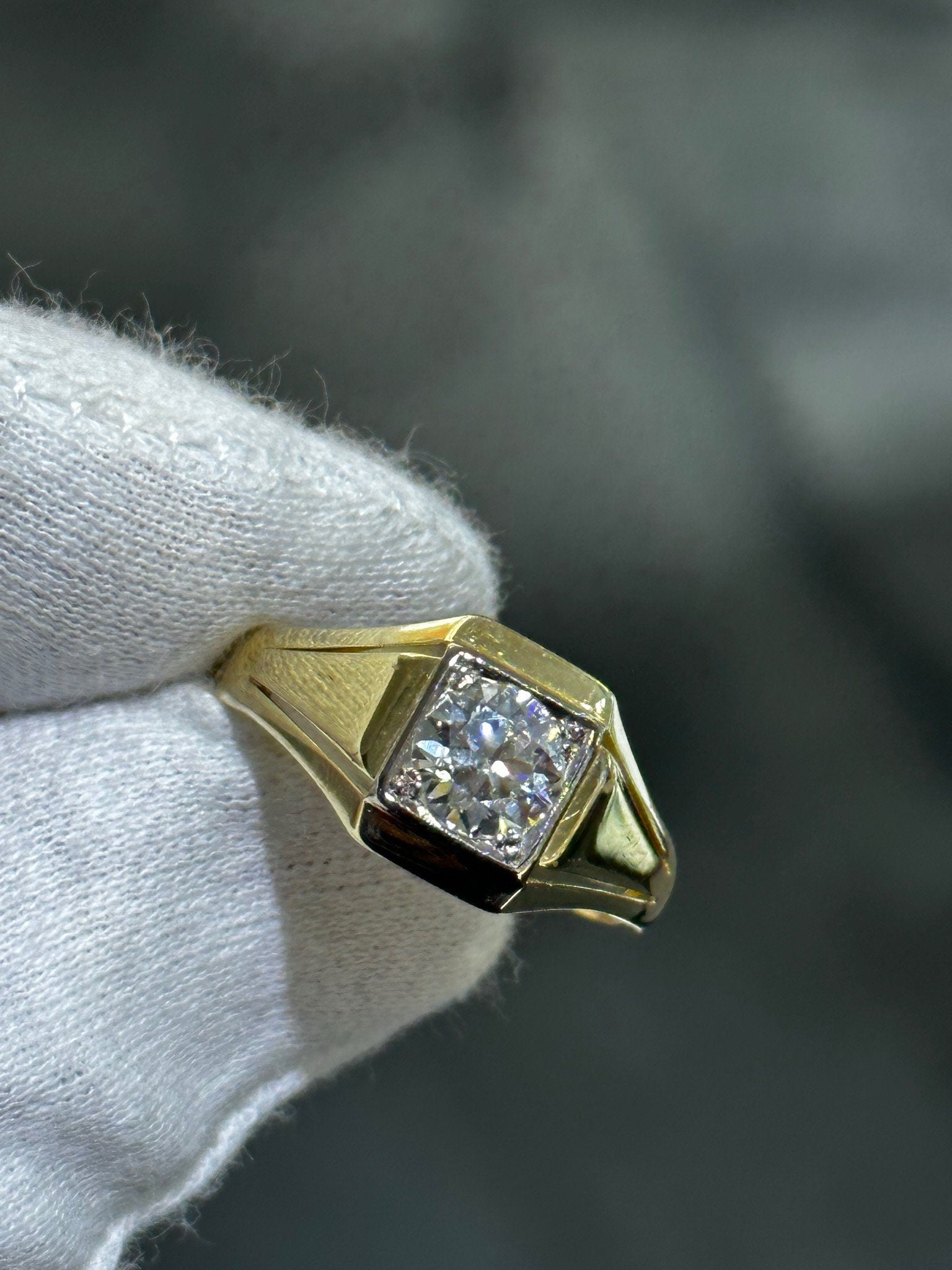 LIV 14k White Gold & Natural Diamond Vintage Halo Signet Solitaire Design Men's Ring