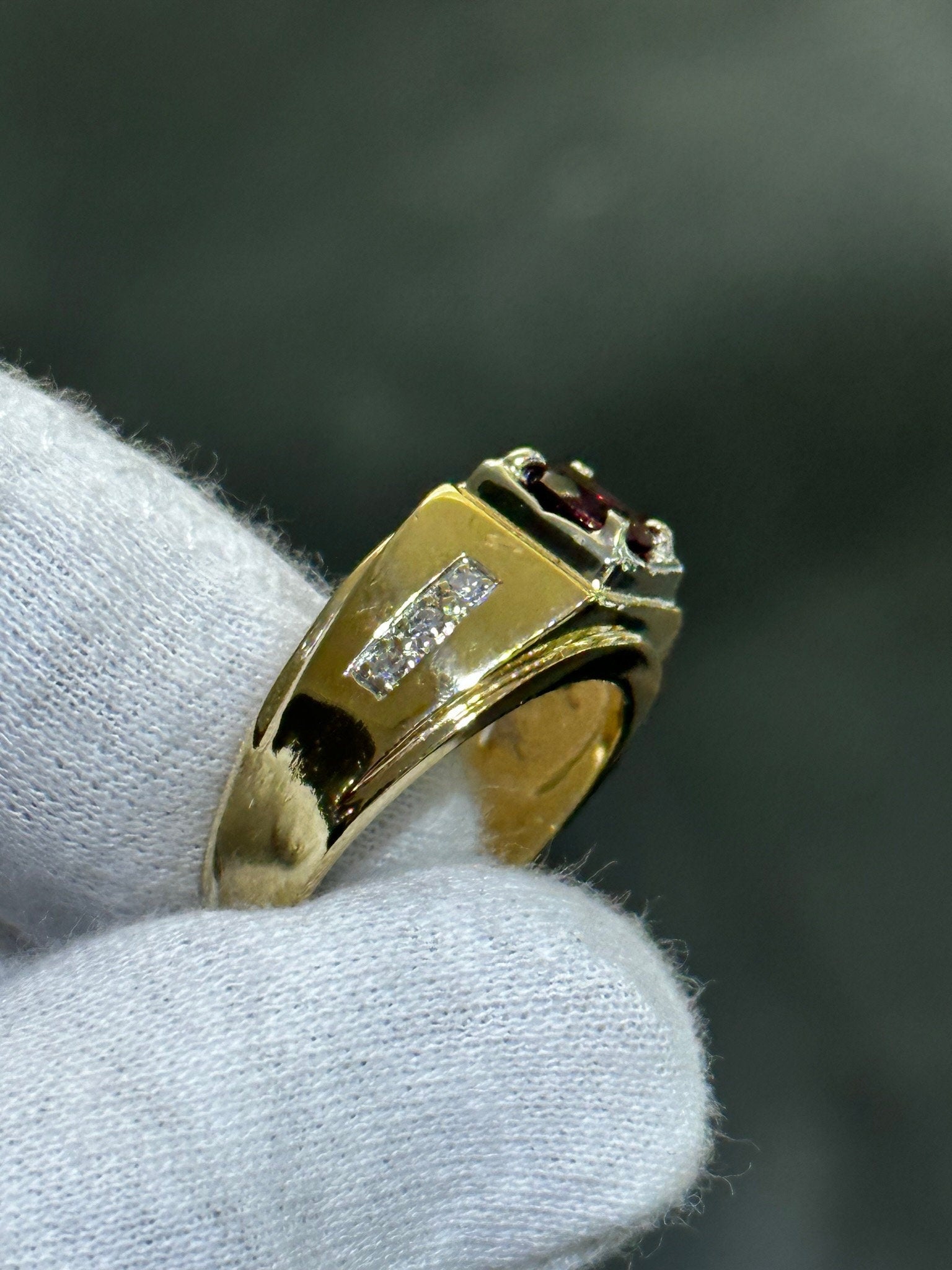 LIV 14k Yellow Gold & Natural Diamond Vintage Halo Round Red Ruby Design Men's Ring