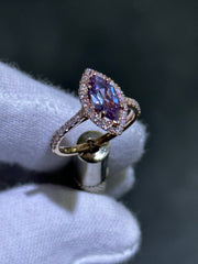 LIV 14k Rose Gold Natural White Diamonds Halo Marquise Alexandrite Engagement Ring