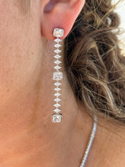 LIV Platinum Sterling Silver Cushion Halo White Long Chandelier Bridal Earrings Gift