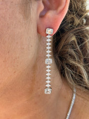 LIV Platinum Sterling Silver Cushion Halo White Long Chandelier Bridal Earrings Gift