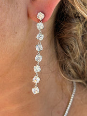 LIV Platinum Sterling Silver Halo Cushion White Long Chandelier Bridal Earrings Gift