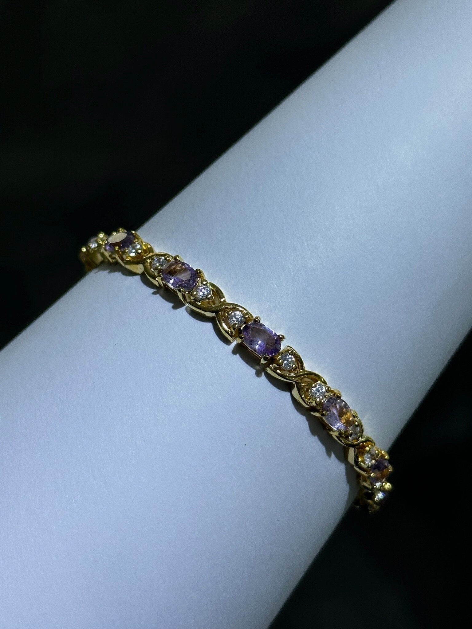 LIV Yellow Gold Sterling Silver Simulated Purple Amethyst Unique Tennis Bracelet 7"L