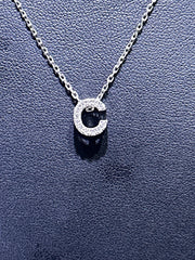 LIV 14k White Gold & Natural Diamonds Initial C Design Letter Alphabet Necklace 16"L