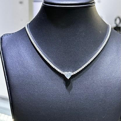 LIV Platinum Sterling Silver White Sapphire Heart Shape Choker Thin Tennis Necklace