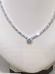 LIV Platinum Sterling Silver White Sapphire Halo Round Stone Bridal Tennis Necklace