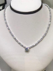 LIV Platinum Sterling Silver White Sapphire Halo Round Stone Bridal Tennis Necklace