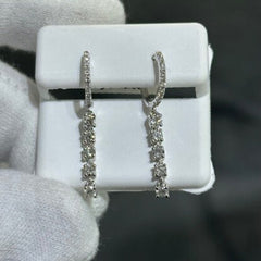 LIV 14k Solid White Gold & Diamonds Dangling Design Huggie Drop Earrings 0.96ct tw