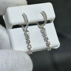 LIV 14k Solid White Gold & Diamonds Dangling Design Huggie Drop Earrings 0.96ct tw