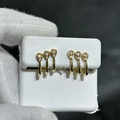 LIV 14k Solid Yellow Gold & Diamonds Tear Drop Design Cuff Stud Earrings