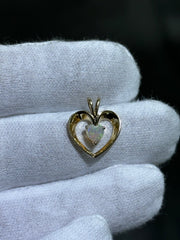 LIV 14k Solid Yellow Gold White Open Open Heart Design Charm Halo Pendant