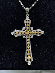 LIV 14k Two Tone Gold Natural White Diamonds Pave Set Large Cross Crucifix Pendant