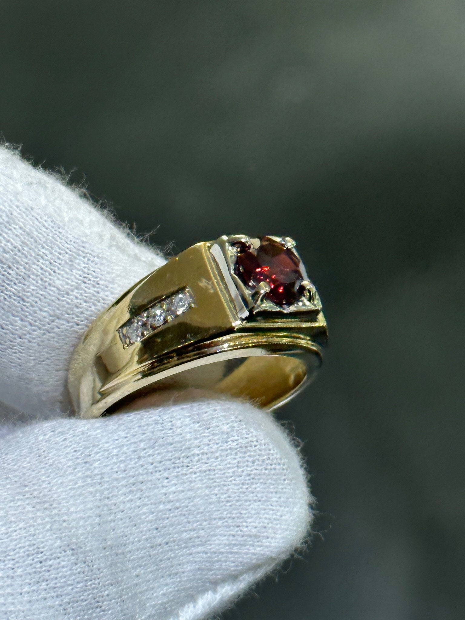 LIV 14k Yellow Gold & Natural Diamond Vintage Halo Round Red Ruby Design Men's Ring