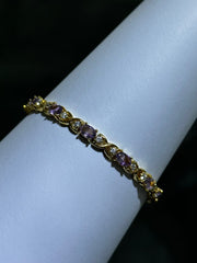 LIV Yellow Gold Sterling Silver Simulated Purple Amethyst Unique Tennis Bracelet 7"L