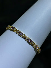 LIV Yellow Gold Sterling Silver Simulated Purple Amethyst Unique Tennis Bracelet 7"L