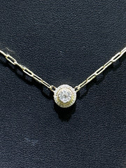 LIV 14k Yellow Gold & Natural Diamonds Halo Design Round Cut Paper Link Necklace 16"