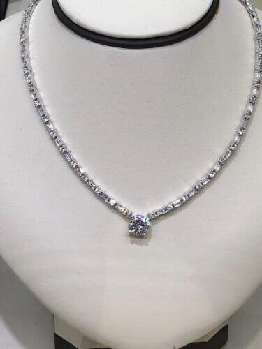 LIV Platinum Sterling Silver White Sapphire Halo Round Stone Bridal Tennis Necklace