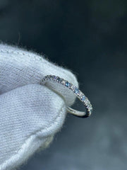 LIV 14k White Gold Natural White Diamonds & Blue Topaz Thin Wedding Band Ring Size 7