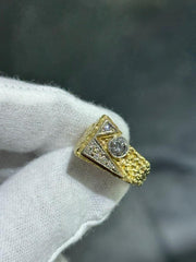 LIV 14k Yellow Gold and Diamonds Vintage Rectangular Nugget Design Ring Size 9 Gift