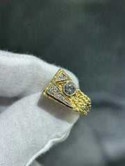 LIV 14k Yellow Gold and Diamonds Vintage Rectangular Nugget Design Ring Size 9 Gift