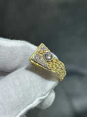 LIV 14k Yellow Gold and Diamonds Vintage Rectangular Nugget Design Ring Size 9 Gift