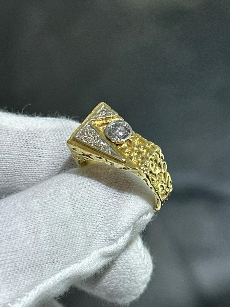 LIV 14k Yellow Gold and Diamonds Vintage Rectangular Nugget Design Ring Size 9 Gift