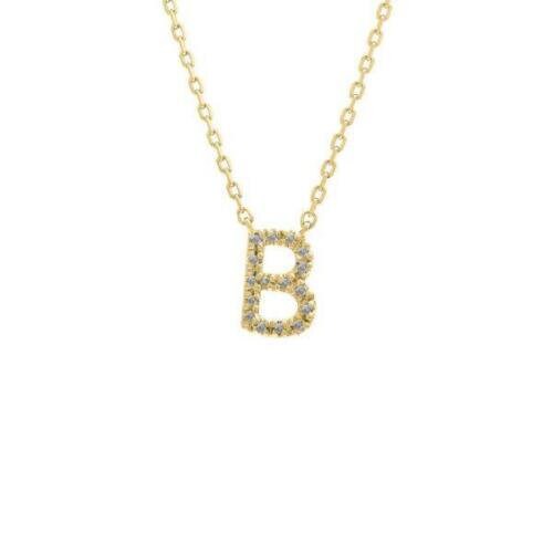 LIV 18k Gold Sterling Silver & Diamonds Initial B Station Halo Necklace 16" L Gift