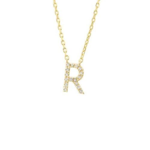 LIV 18k Gold Sterling Silver & Diamonds Initial R Station Halo Necklace 16" L Gift