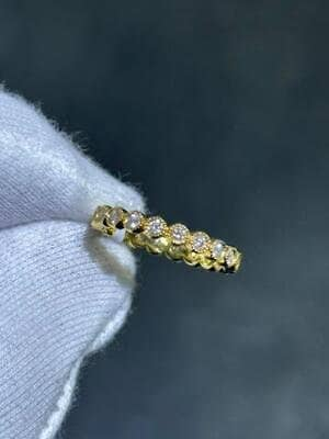 LIV 14k Yellow Gold Natural White Diamonds Crossover Halo Cable Stack Band Ring Sz 6