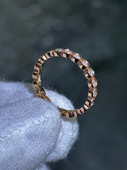 LIV 14k Rose Gold & Natural White Diamonds Unique Bezel Set Halo Band Ring Size 6